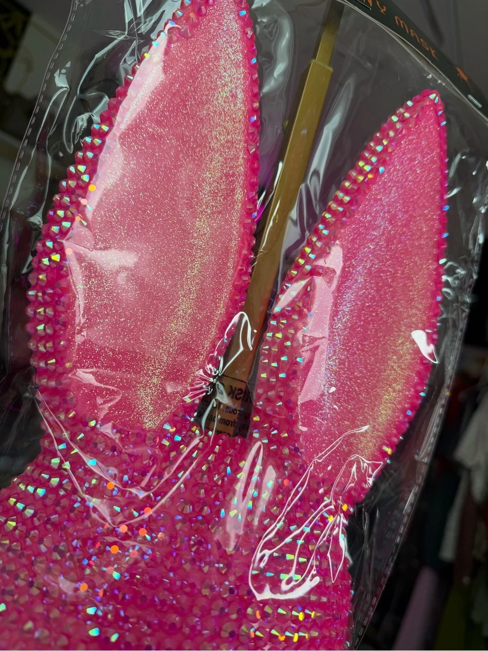 Pink Bling Bunny Mask Rhinestone Glitter Halloween Cosplay Costume NEW